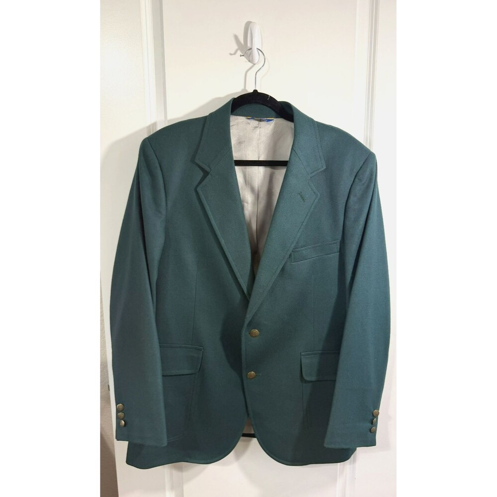 VINTAGE Pendleton Blazer Mens 42 Green Wool Sport Coat Two Buttons Gold USA